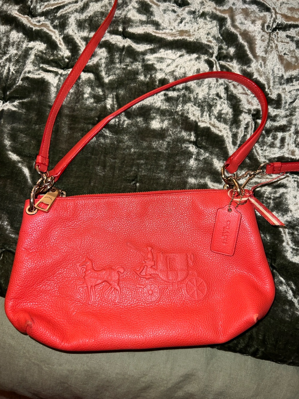 Coach Red Pebbled Leather Shoulder Bag with Gold Hardware